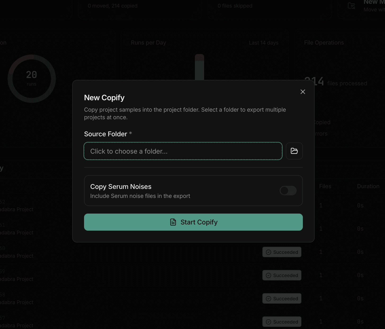 Copify export dialog